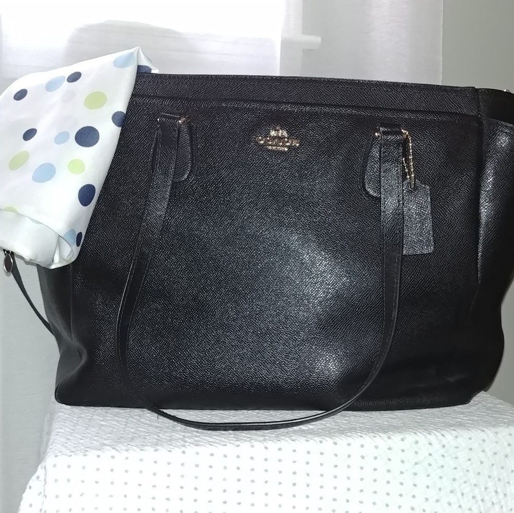 Coach black leather diaper bag